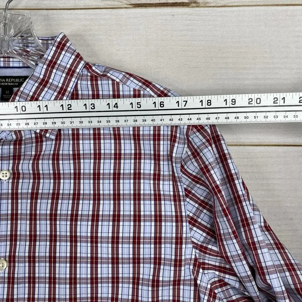 Banana Republic Mens Shirt Sz M Non Iron Slim Fit Red Blue Plaid Button Down